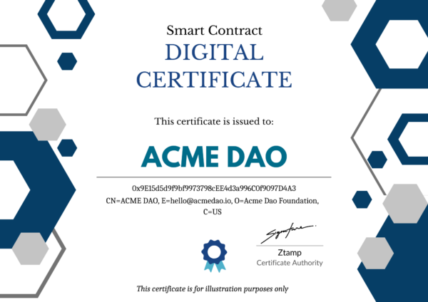 Digital certificate for smart contract